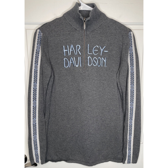 Harley-Davidson Sweaters - Harley Davidson Women's 1/4 Zip Gray Sweater Sz XL Cotton Motorcycles Logo Biker